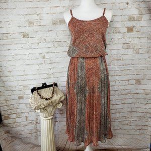 Lucca Couture Size S Red Black Print Sleeveless Accordion Pleated Midi Sun Dress